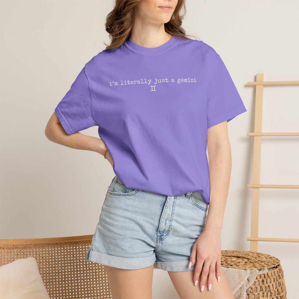 I'm Literally Just a Gemini Garment-Dyed T-Shirt — Minimal Natural Crewneck Tee