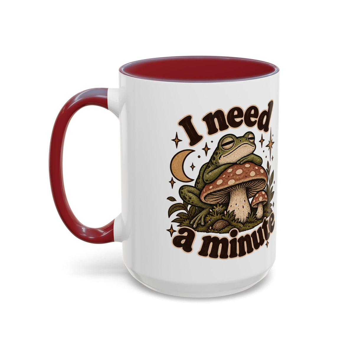 I Need a Minute Mug — Cozy Frog & Mushroom Ceramic Coffee Mug