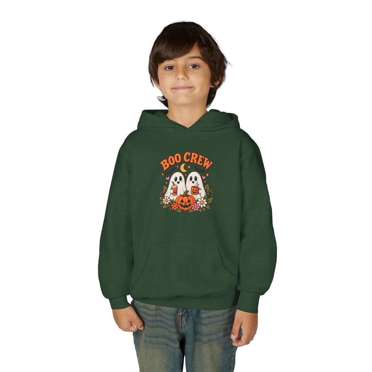 Youth 'Boo Crew' Halloween Hoodie — Cute Ghosts & Pumpkin Kids Sweatshirt