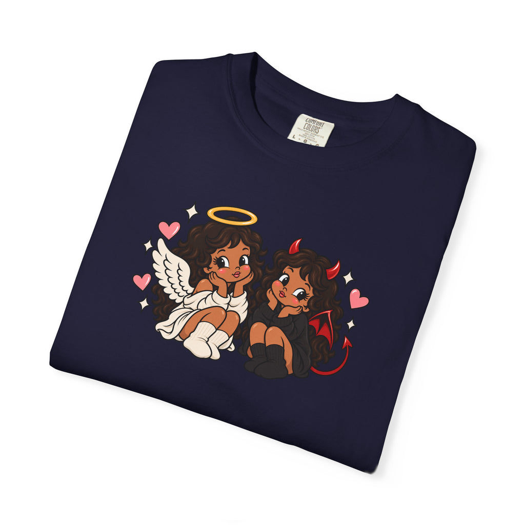 Angel and Devil Cute Graphic Tee — Kawaii Couple Illustration T-Shirt