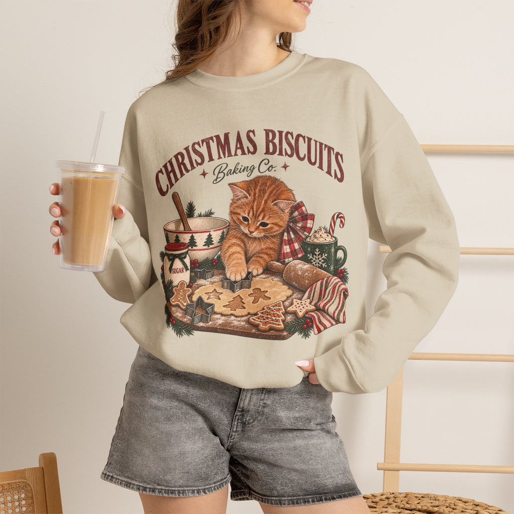 Crewneck Sweatshirt — Christmas Biscuits Baking Co. Cat Holiday Sweatshirt