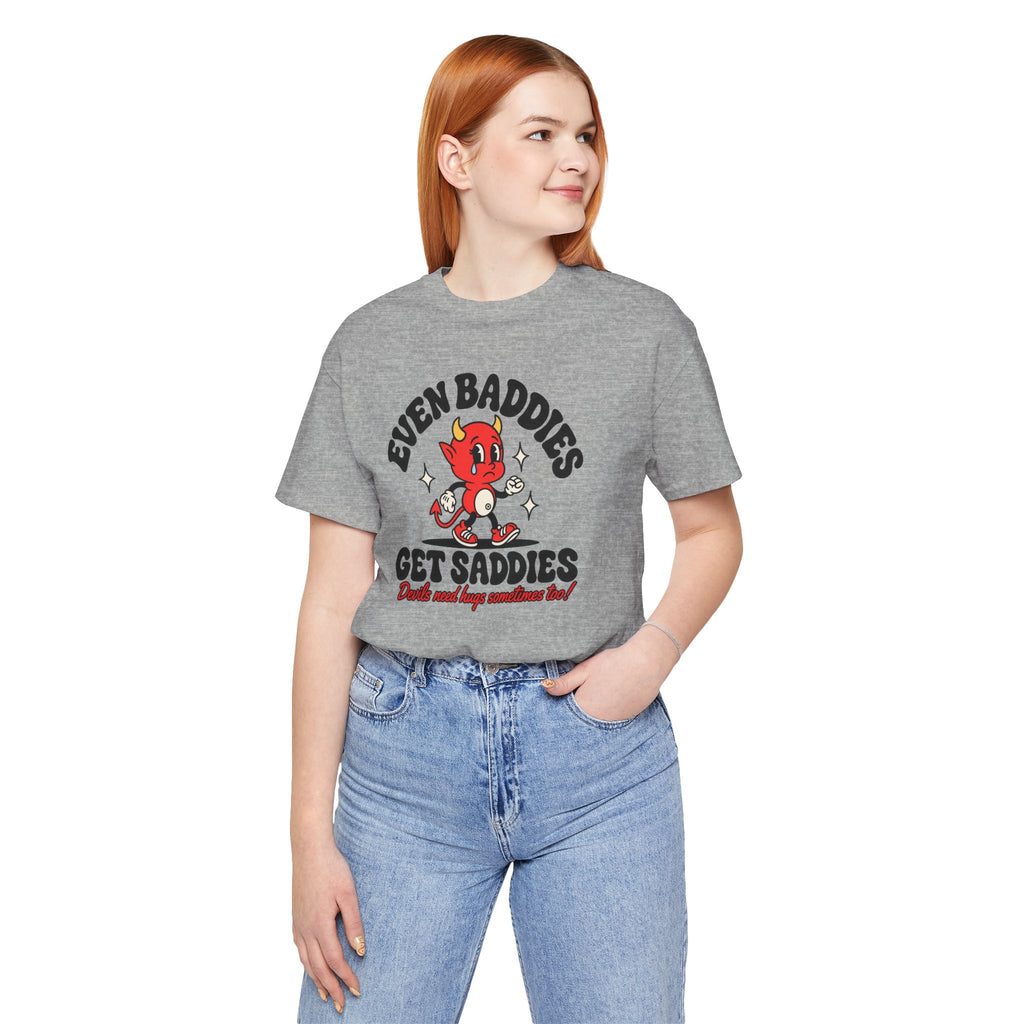Graphic Tee — "Even Baddies Get Saddles" Cute Devil Skate T-Shirt