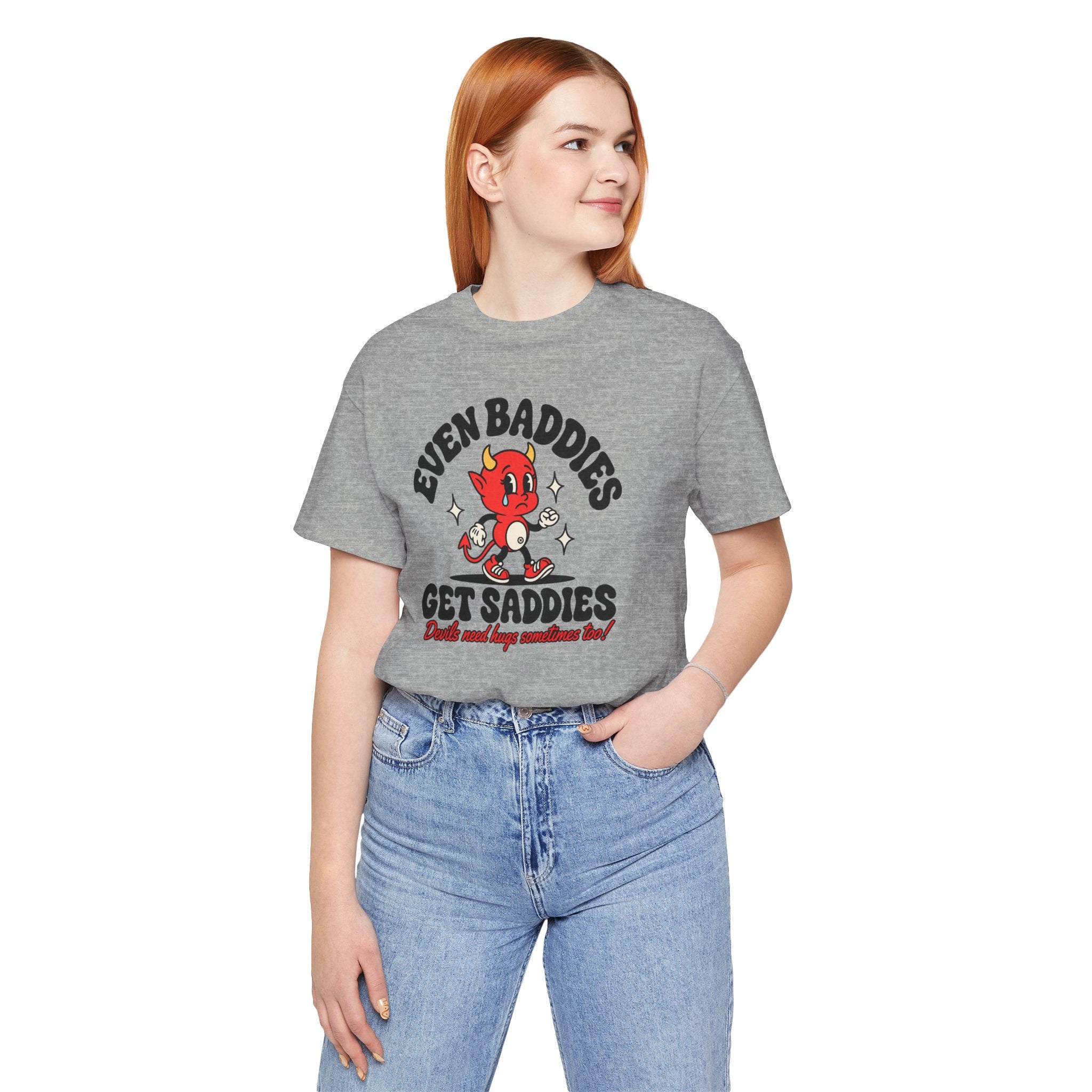 Graphic Tee — "Even Baddies Get Saddles" Cute Devil Skate T-Shirt