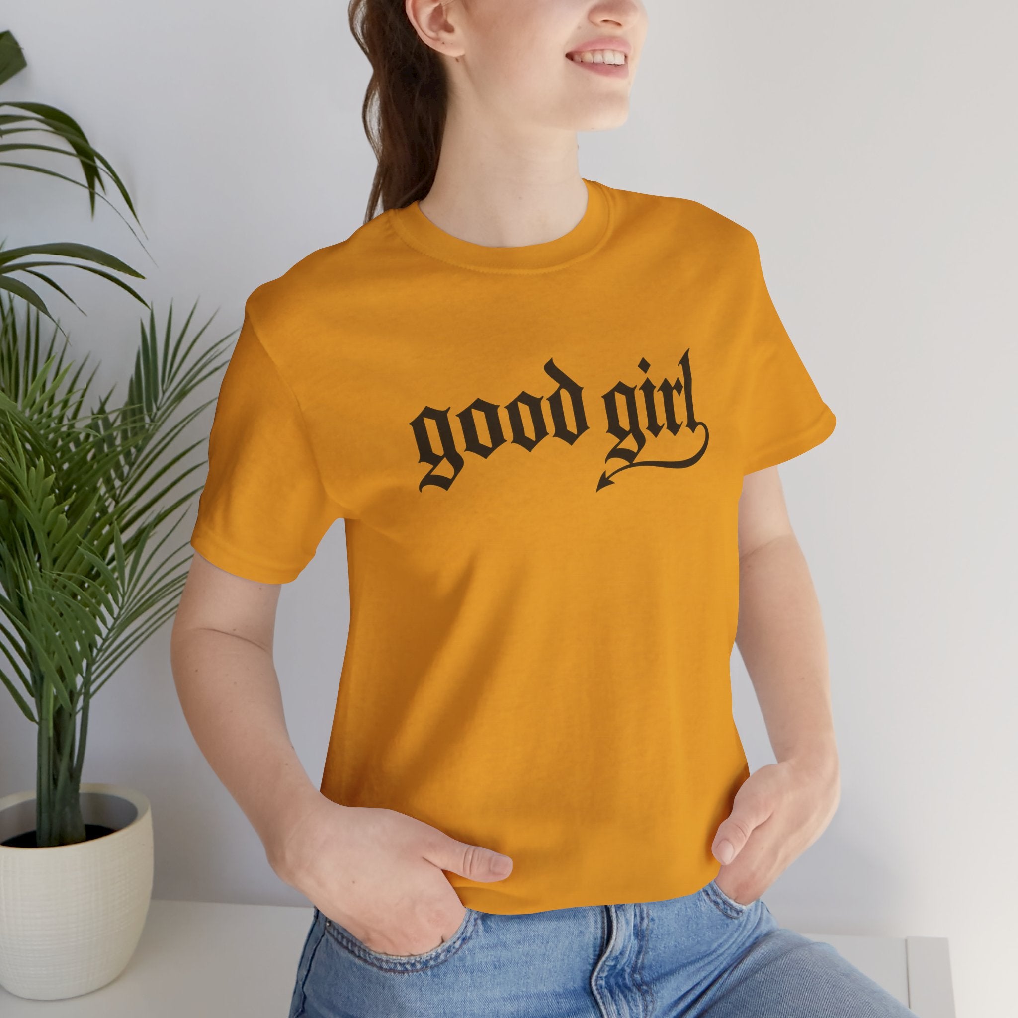 Good Girl Graphic Tee — Vintage Script White T-Shirt