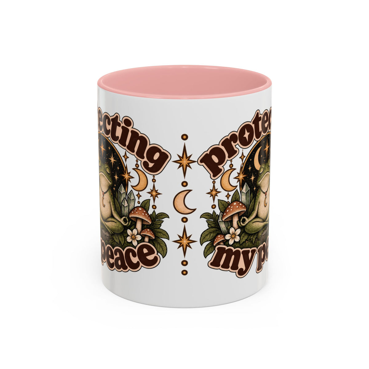 Protecting My Peace Mug — Frog & Mushroom Ceramic Coffee Mug