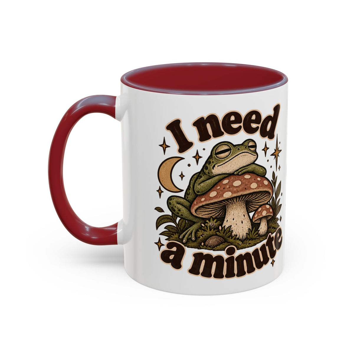 I Need a Minute Mug — Cozy Frog & Mushroom Ceramic Coffee Mug