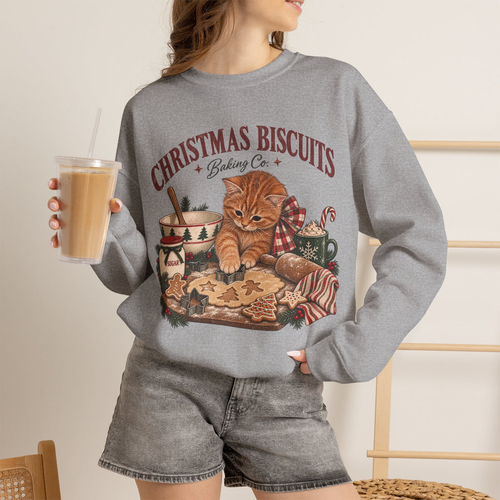 Crewneck Sweatshirt — Christmas Biscuits Baking Co. Cat Holiday Sweatshirt