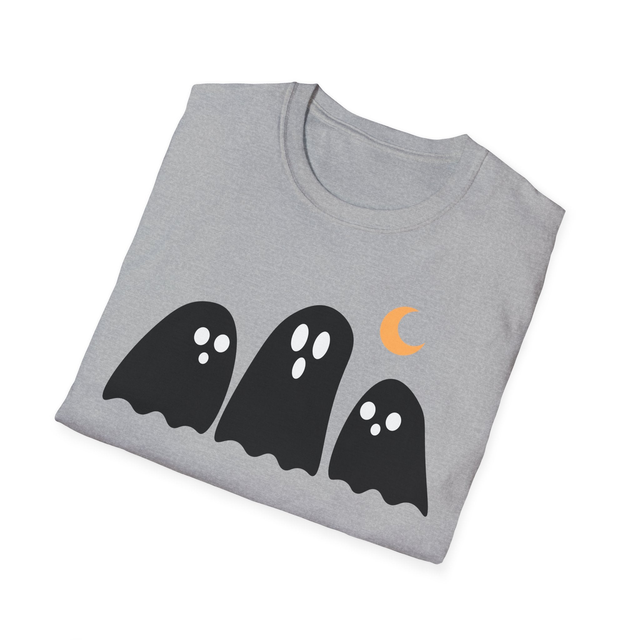 Ghost Trio T-Shirt — Cute Halloween Ghosts with Crescent Moon