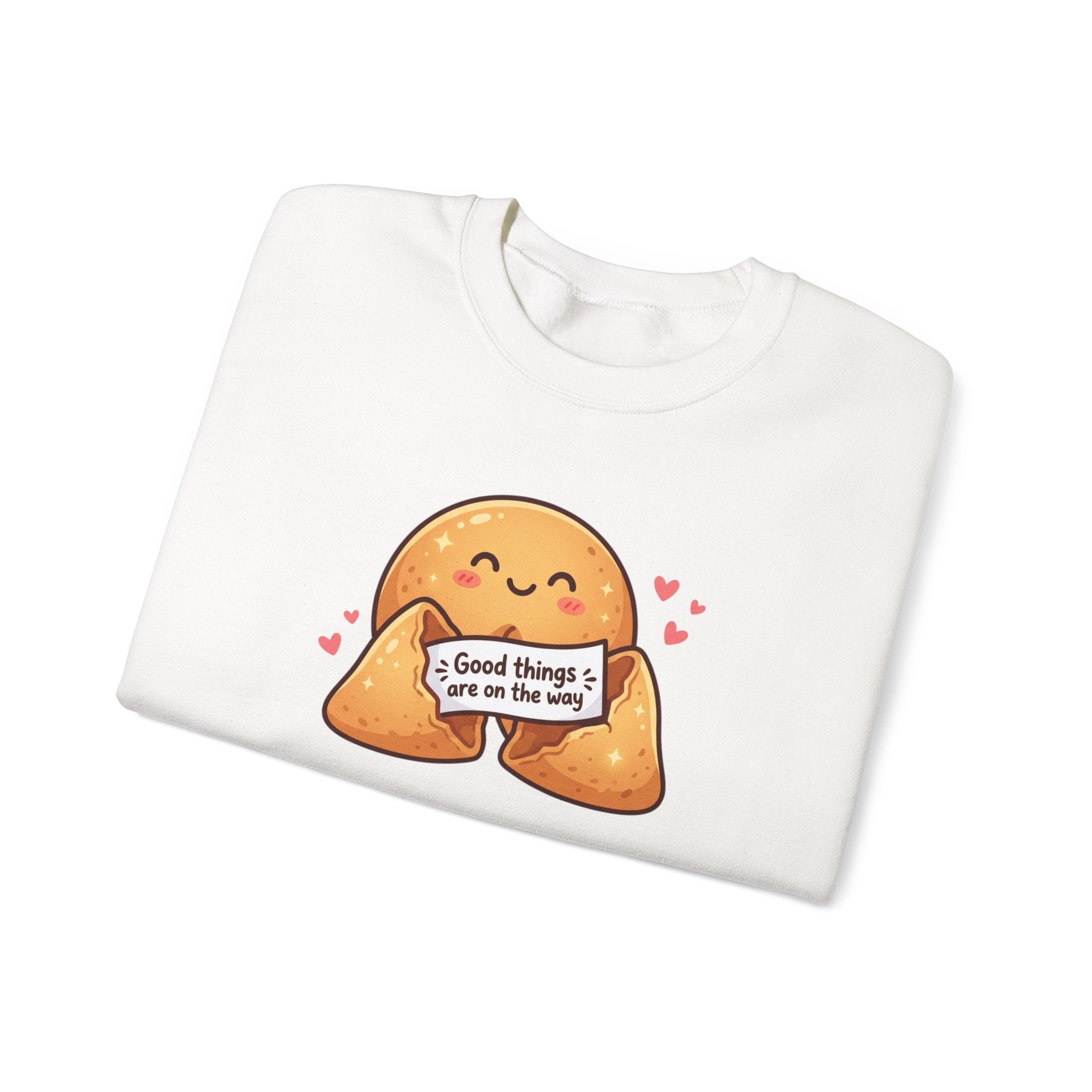 Crewneck Sweatshirt — Cute Fortune Cookie Graphic “Good Things Are On The Way”