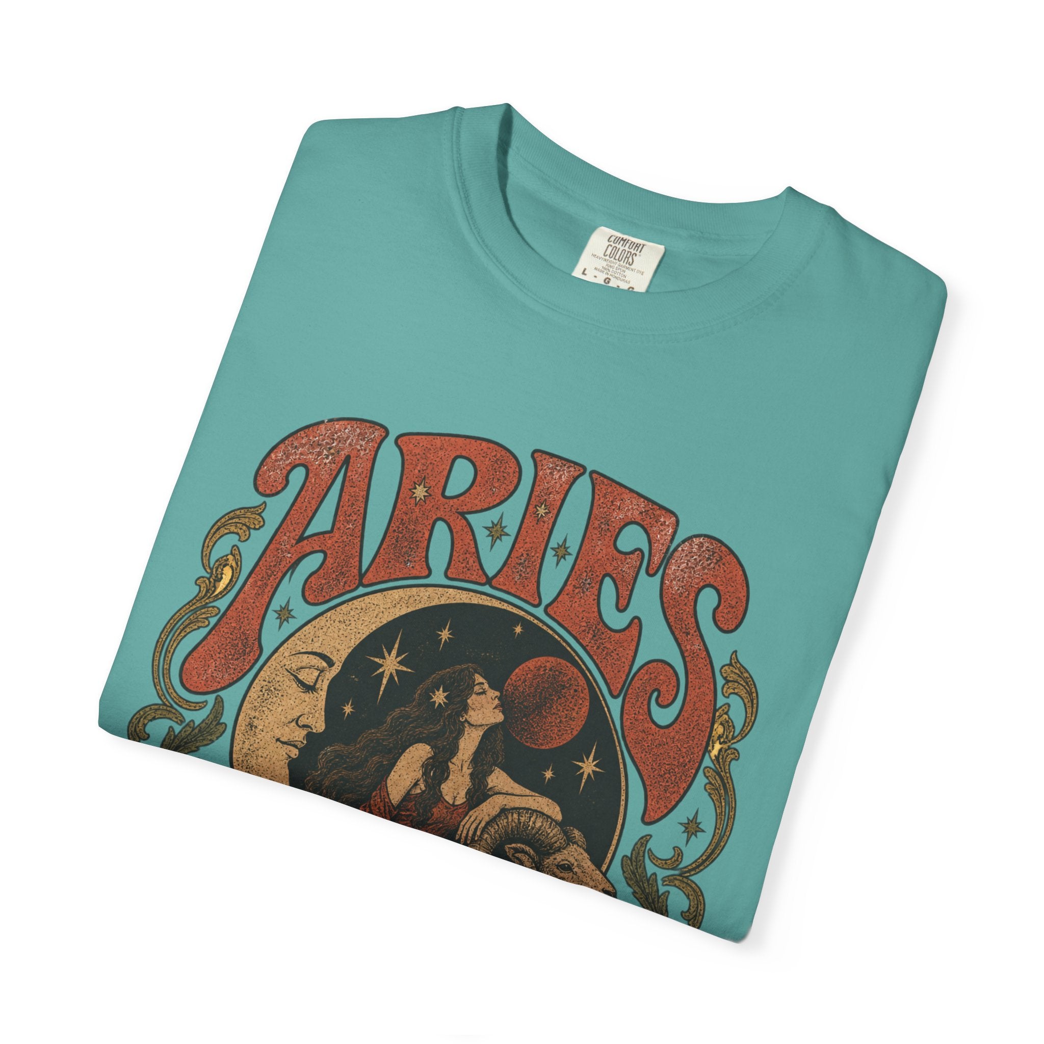 Aries Zodiac T‑Shirt — Vintage Moon & Ram Astrology Tee