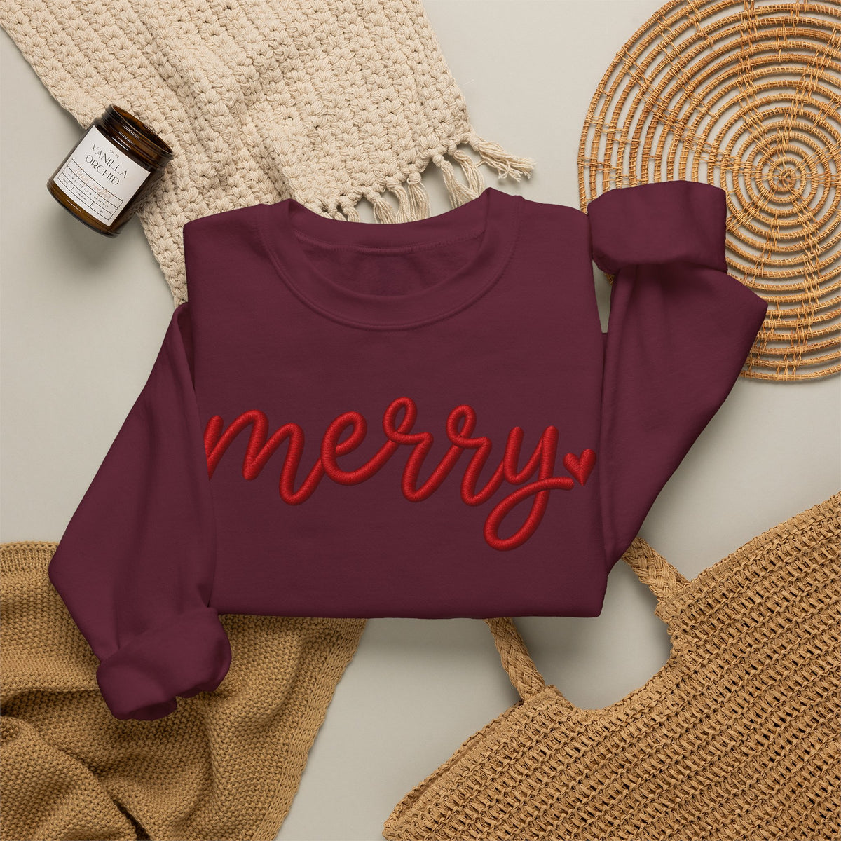 Merry Script Sweatshirt — Cozy Holiday Crewneck