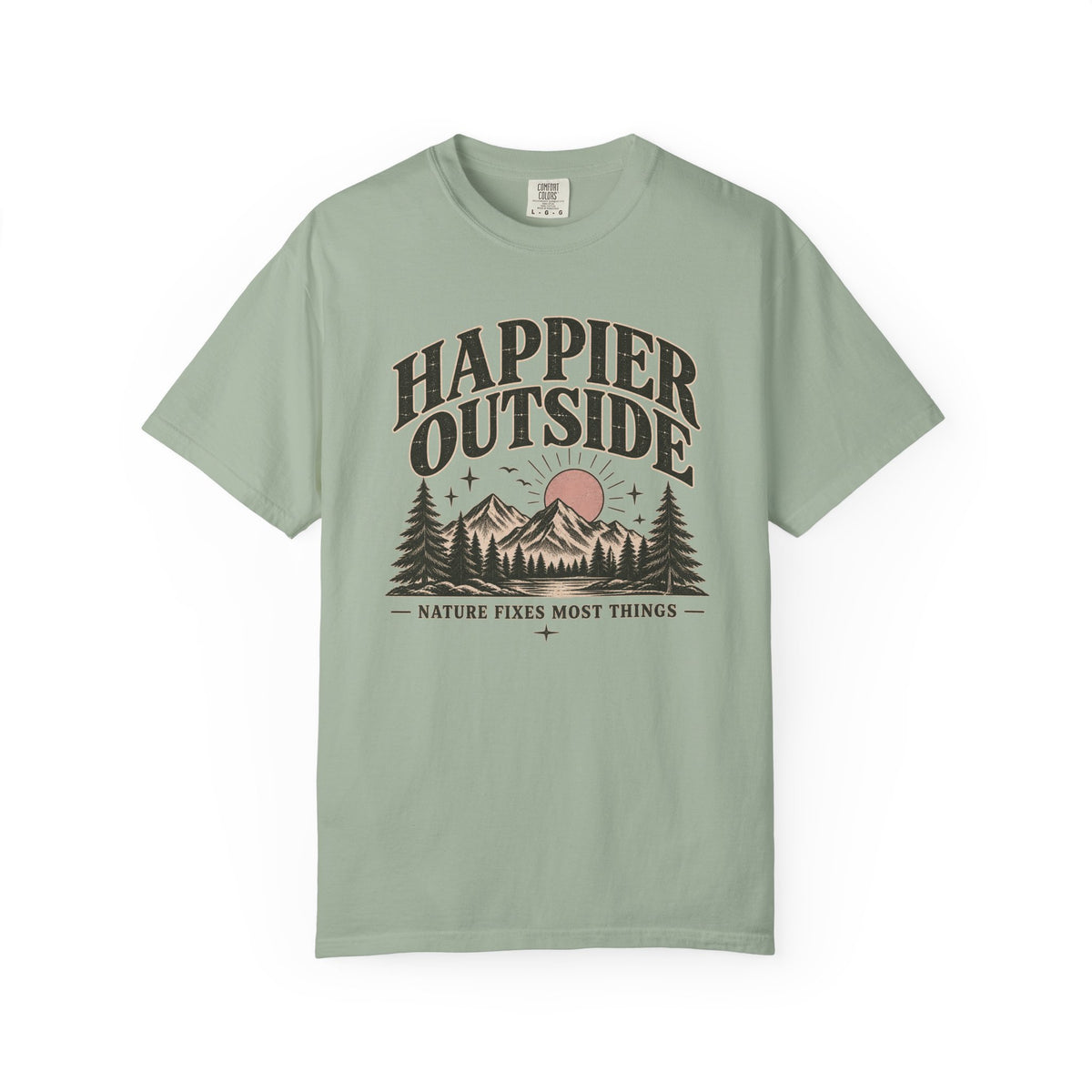 Happier Outside Tee — Nature Lover Graphic Garment-Dyed T-Shirt