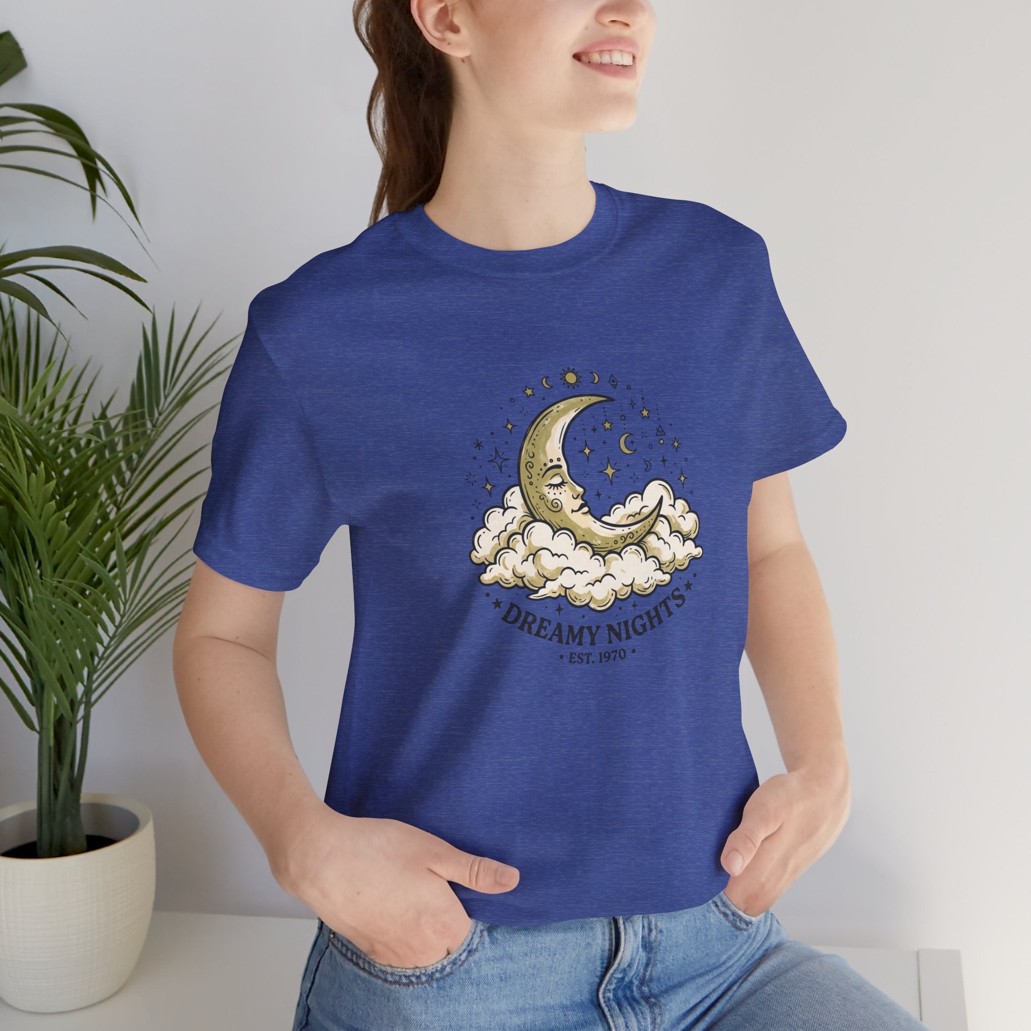 Dreamy Nights Moon Tee — Vintage Crescent Moon & Clouds Shirt