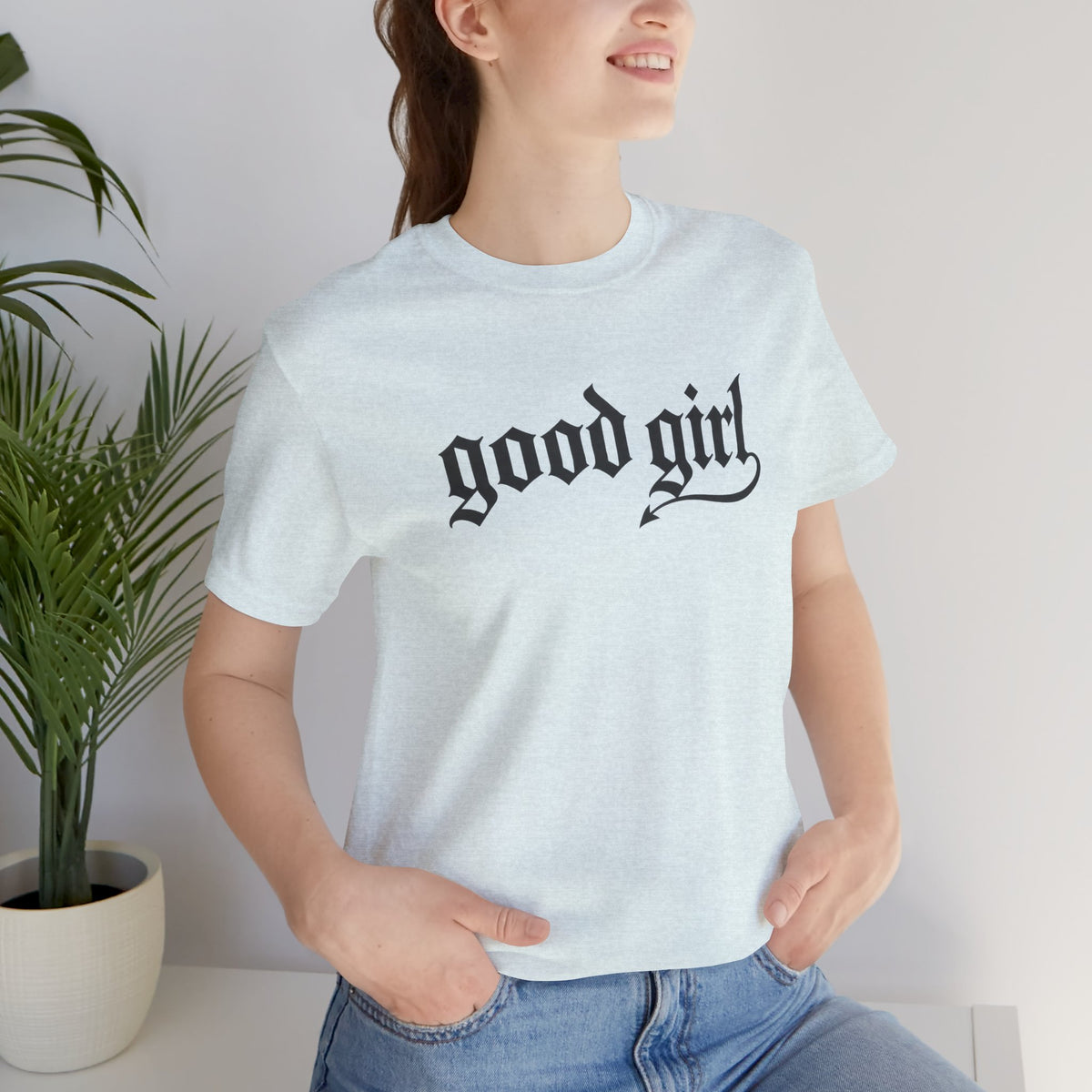 Good Girl Graphic Tee — Vintage Script White T-Shirt