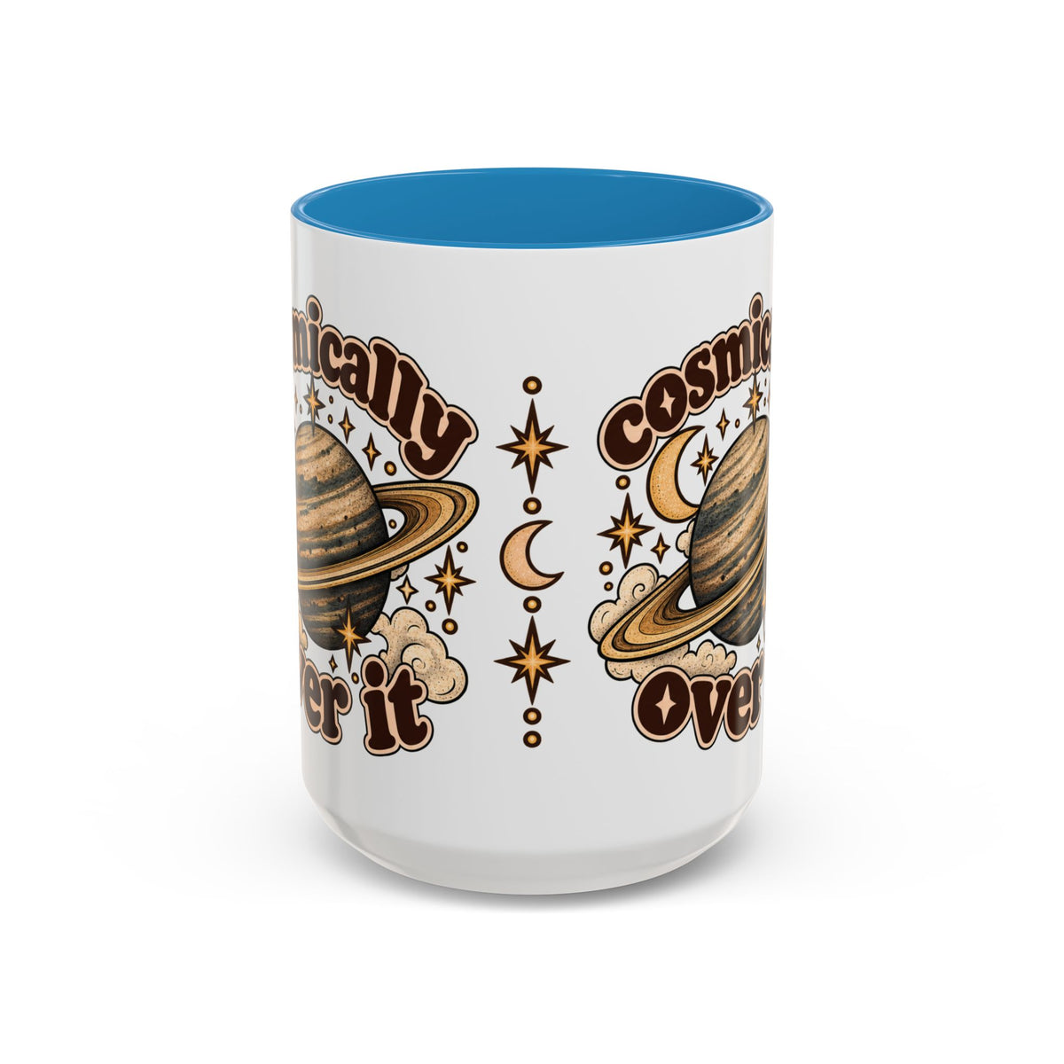 Cosmically Over It Mug — Retro Planet Celestial Ceramic Coffee Mug