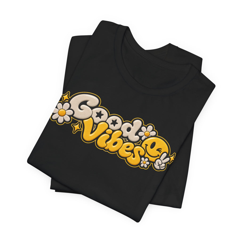 Good Vibes Retro Tee — Smiley Flower Graphic T-Shirt