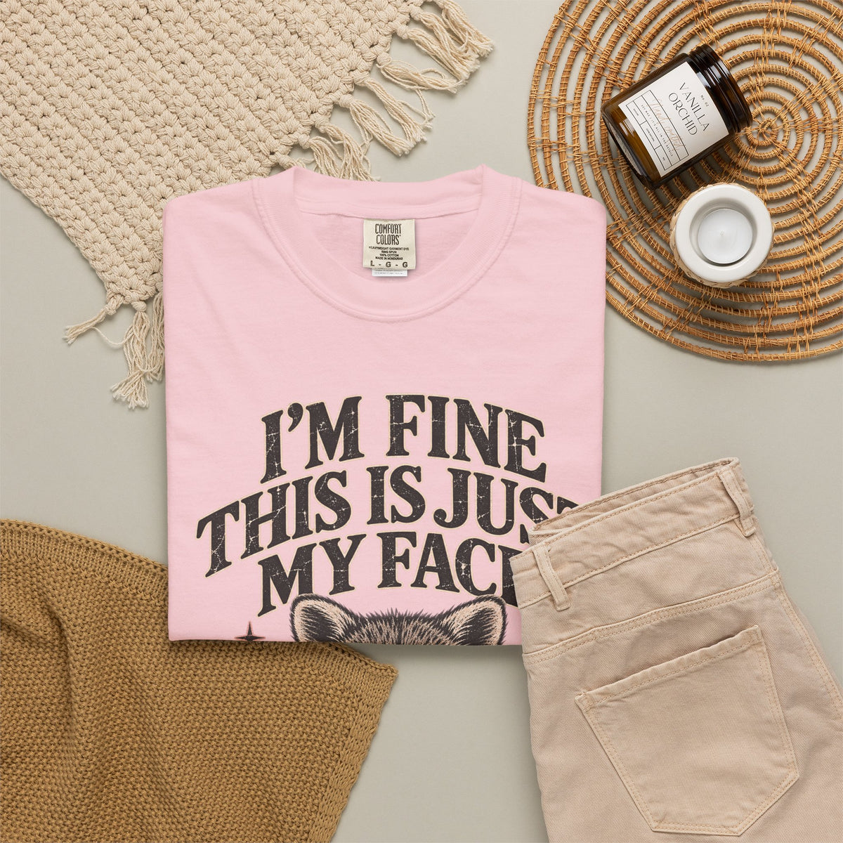 I'm Fine This Is Just My Face Tee — Funny Raccoon Graphic T-Shirt