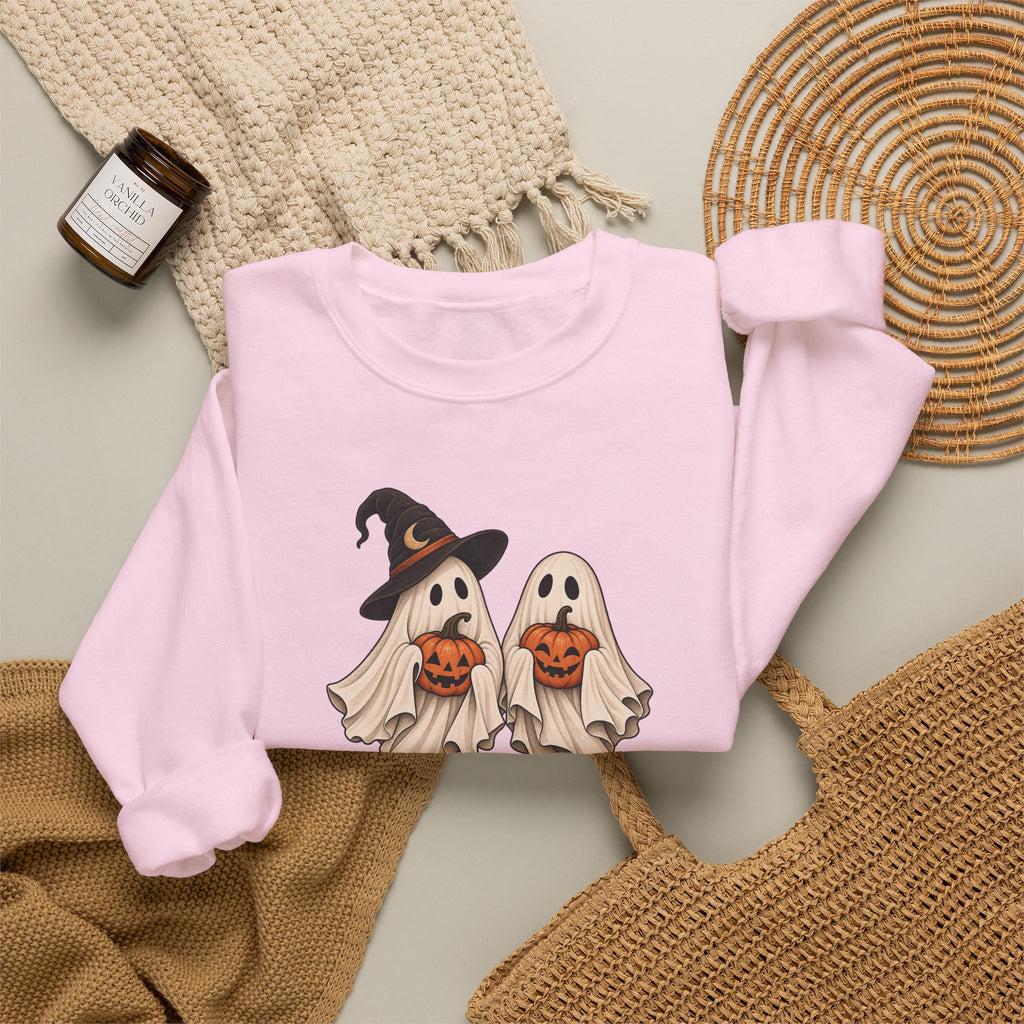 Halloween Ghosts Crewneck Sweatshirt — Cute Witch & Ghost Trick-or-Treat Design
