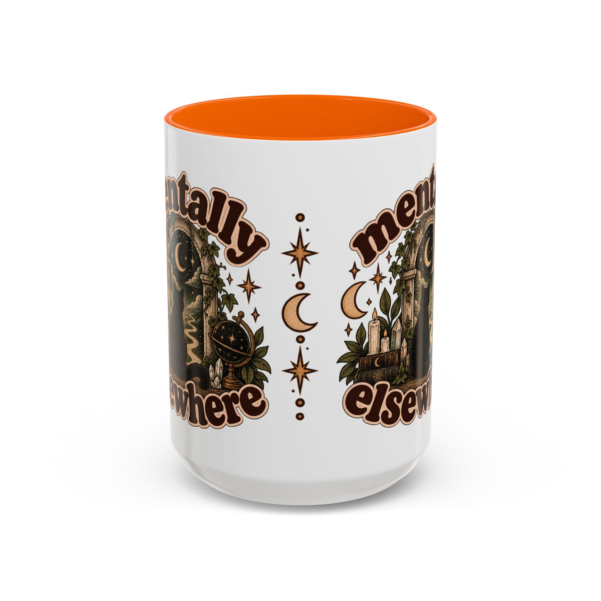 Mentally Elsewhere Mug — Black Cat Celestial Ceramic Coffee Mug