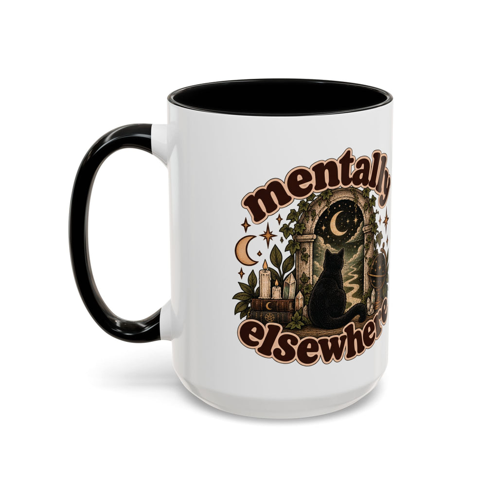 Mentally Elsewhere Mug — Black Cat Celestial Ceramic Coffee Mug