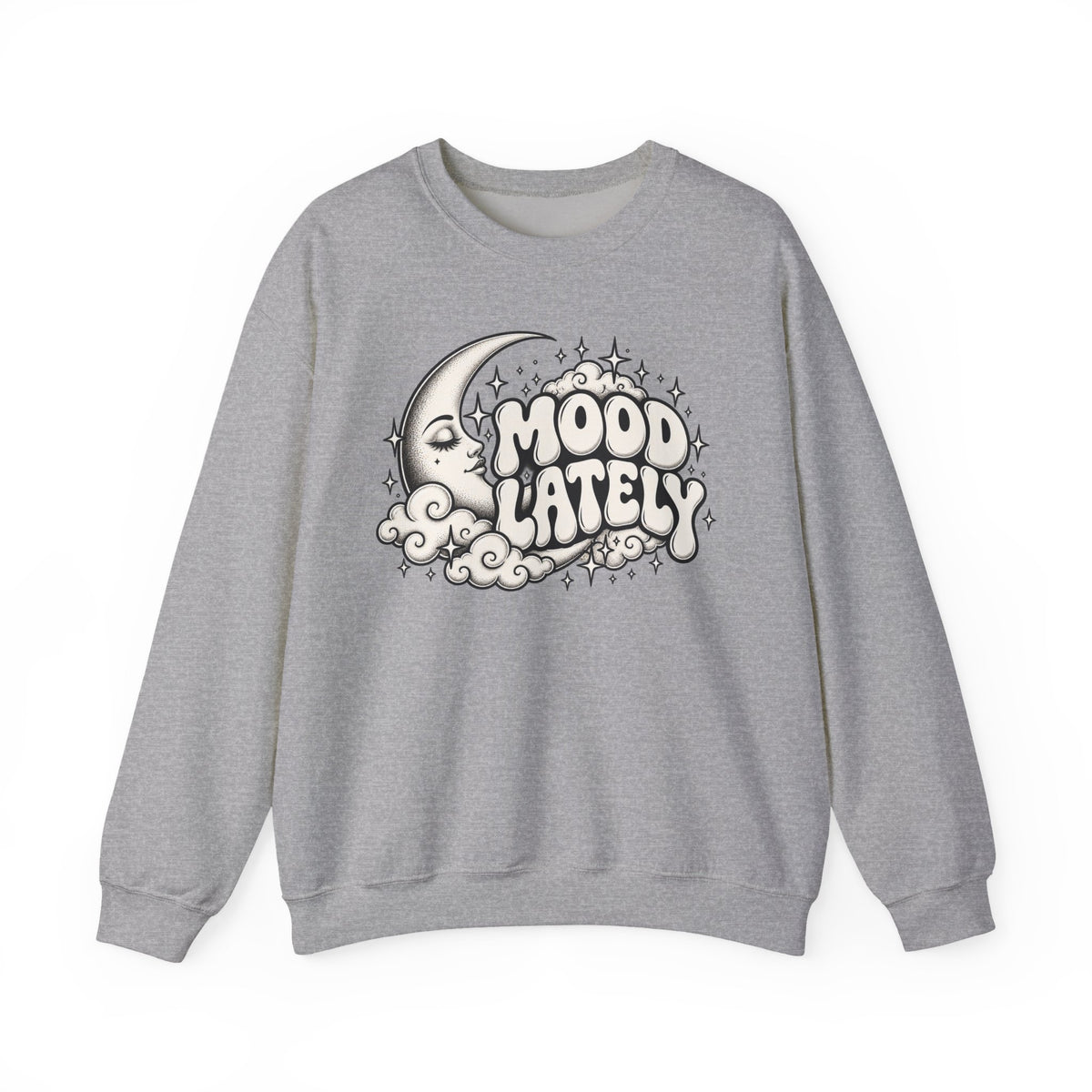 Mood Lately Crewneck Sweatshirt — Retro Moon & Cloud Graphic
