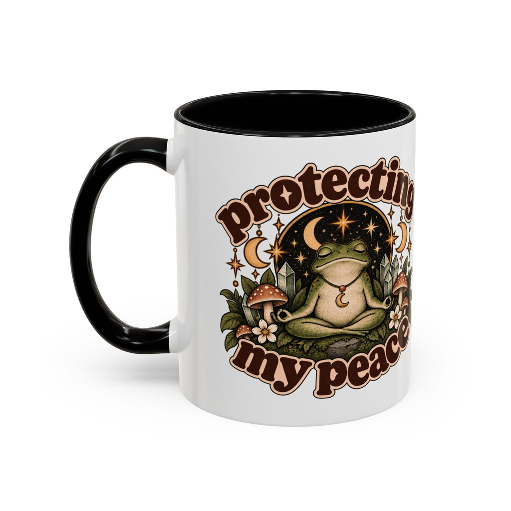 Protecting My Peace Mug — Frog & Mushroom Ceramic Coffee Mug
