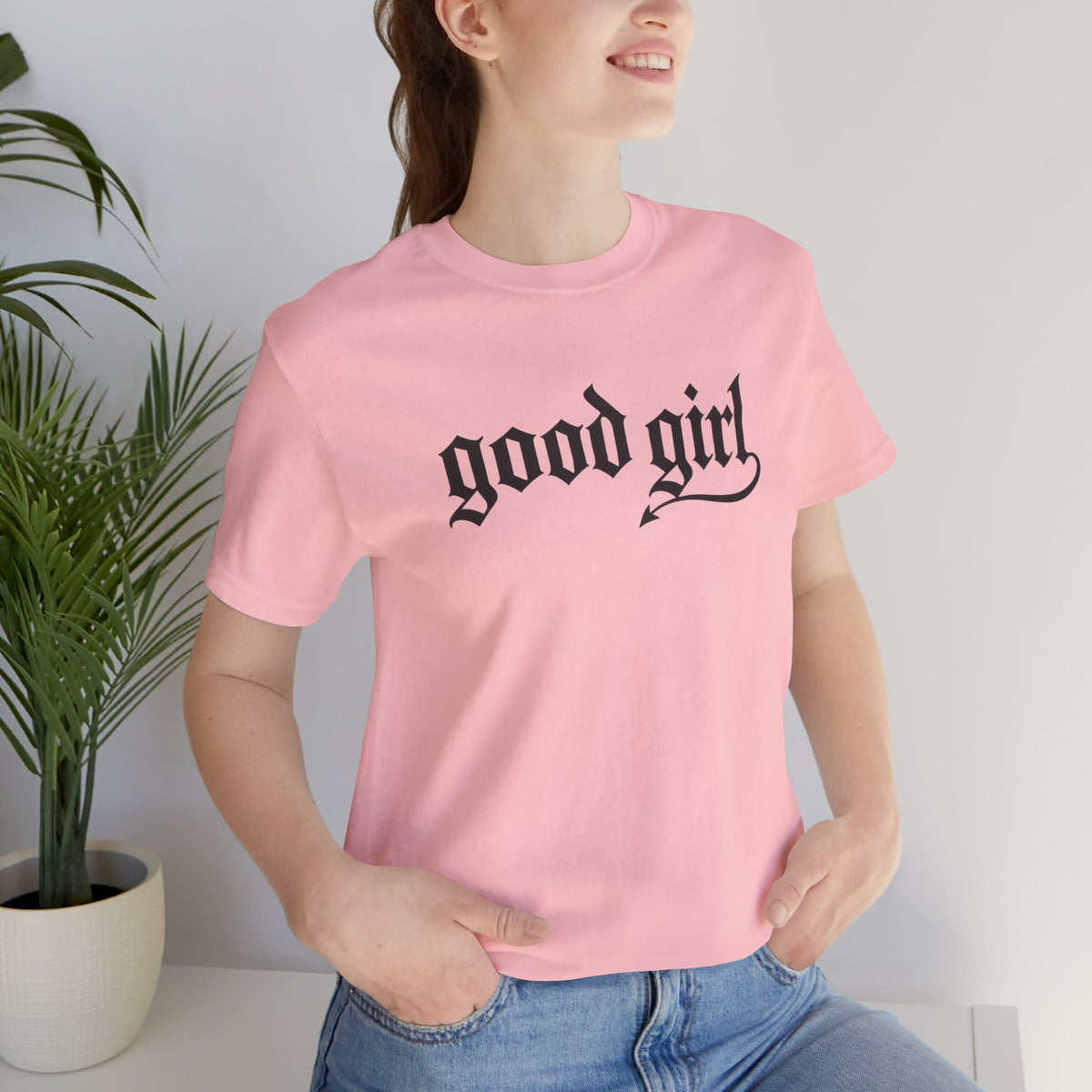 Good Girl Graphic Tee — Vintage Script White T-Shirt