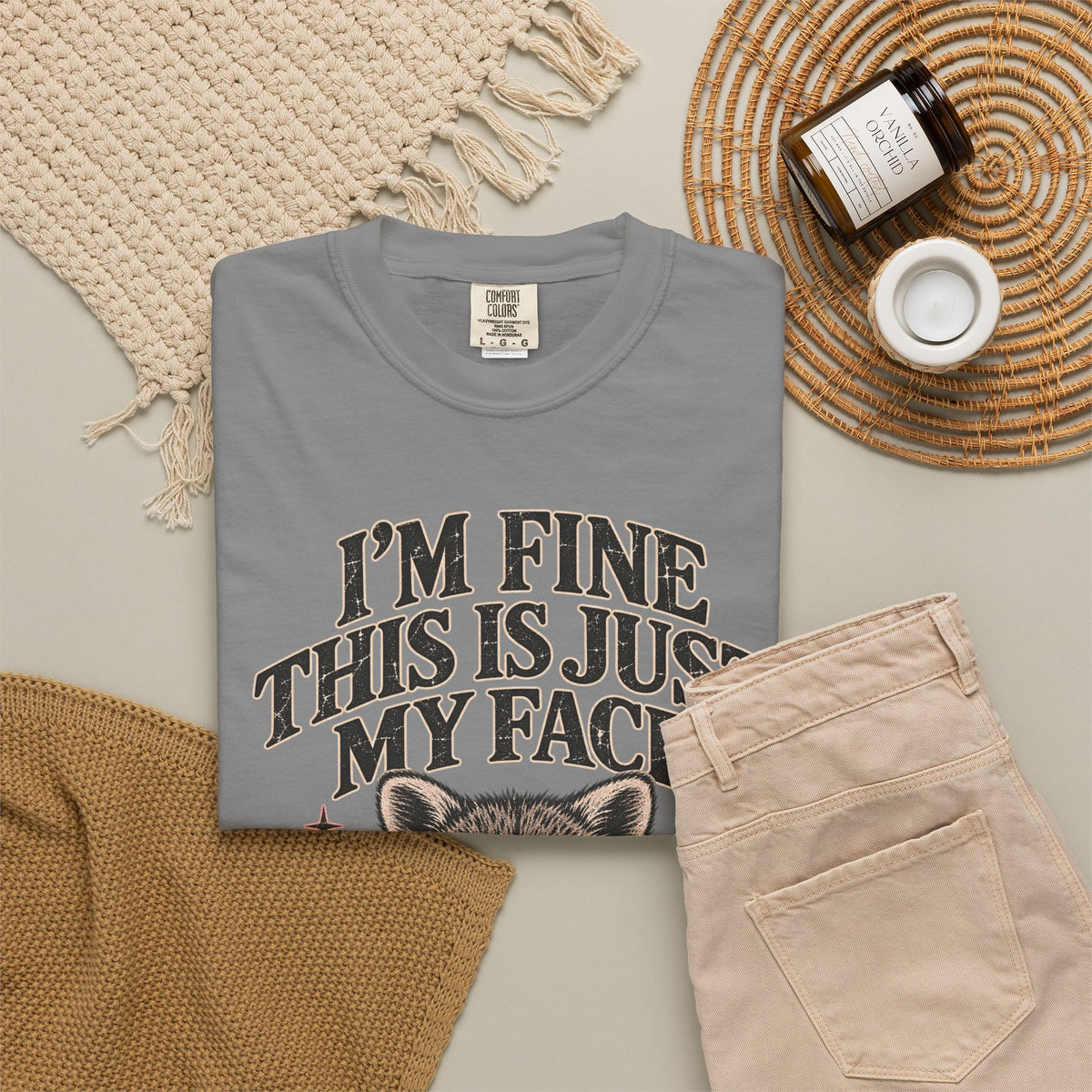 I'm Fine This Is Just My Face Tee — Funny Raccoon Graphic T-Shirt