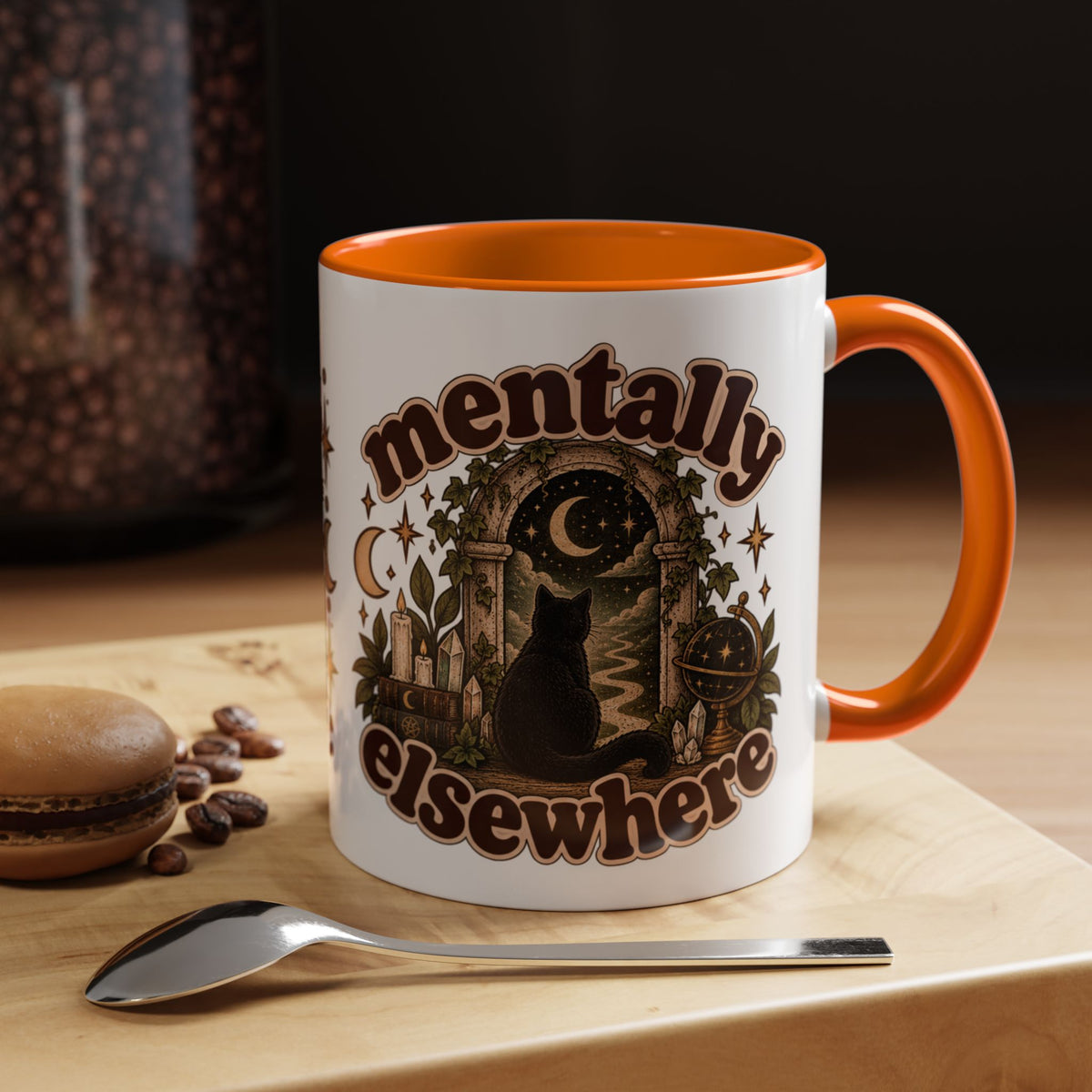 Mentally Elsewhere Mug — Black Cat Celestial Ceramic Coffee Mug