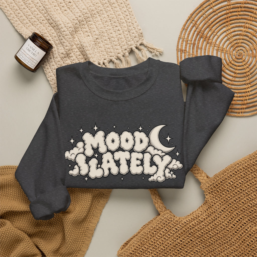 Mood Lately Crewneck Sweatshirt — Retro Cloud Lettering Graphic Pullover