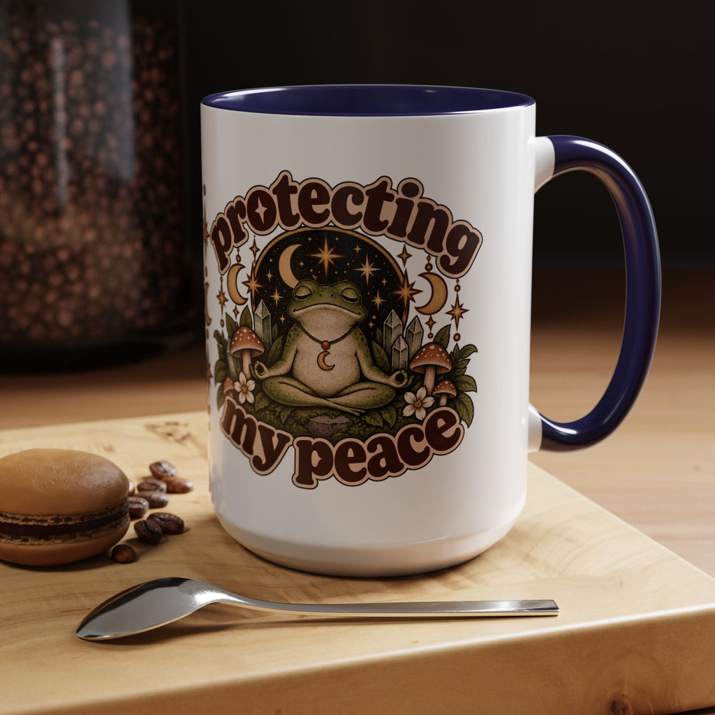 Protecting My Peace Mug — Frog & Mushroom Ceramic Coffee Mug