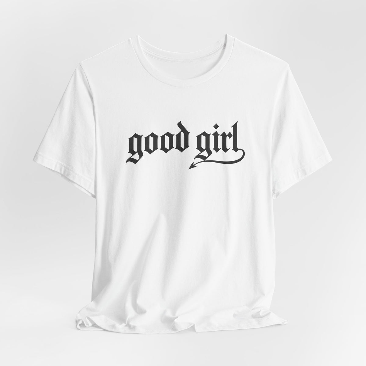 Good Girl Graphic Tee — Vintage Script White T-Shirt