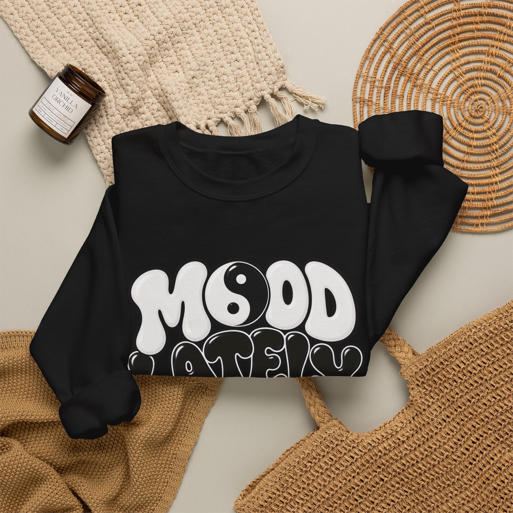 Crewneck Sweatshirt "Mood Lately" Retro Yin Yang Graphic