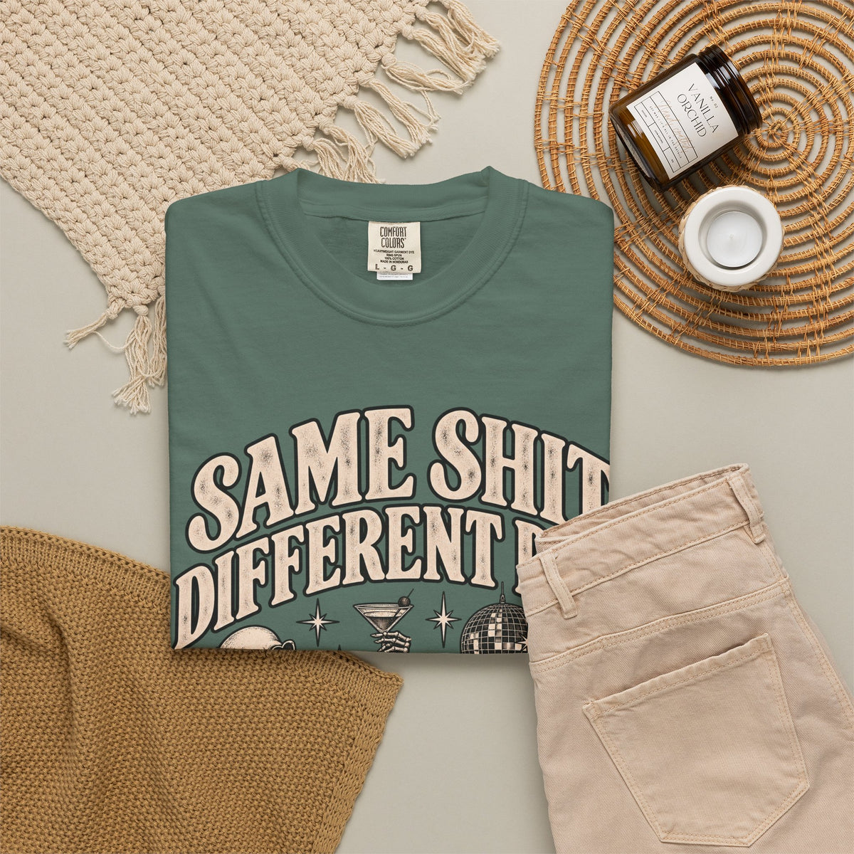 Same Shit Different Day Tee — Retro Skeleton Disco Graphic T-Shirt