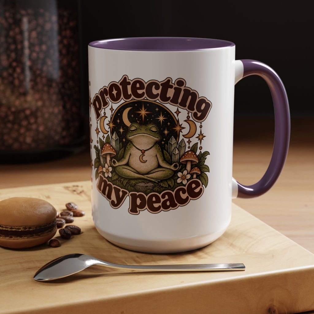 Protecting My Peace Mug — Frog & Mushroom Ceramic Coffee Mug