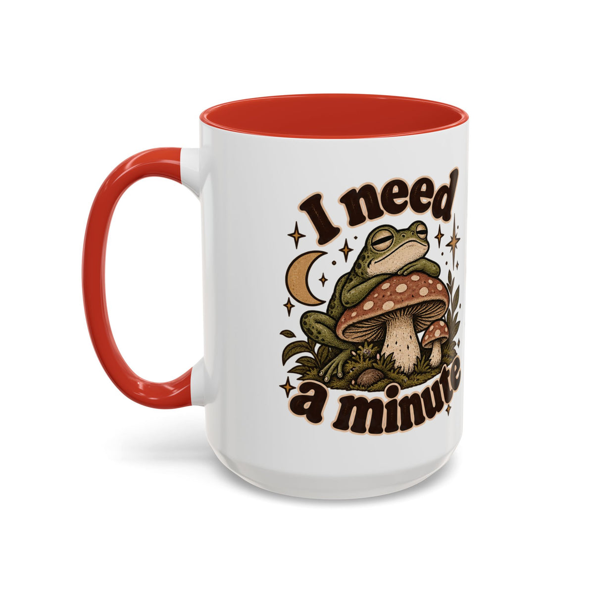 I Need a Minute Mug — Cozy Frog & Mushroom Ceramic Coffee Mug