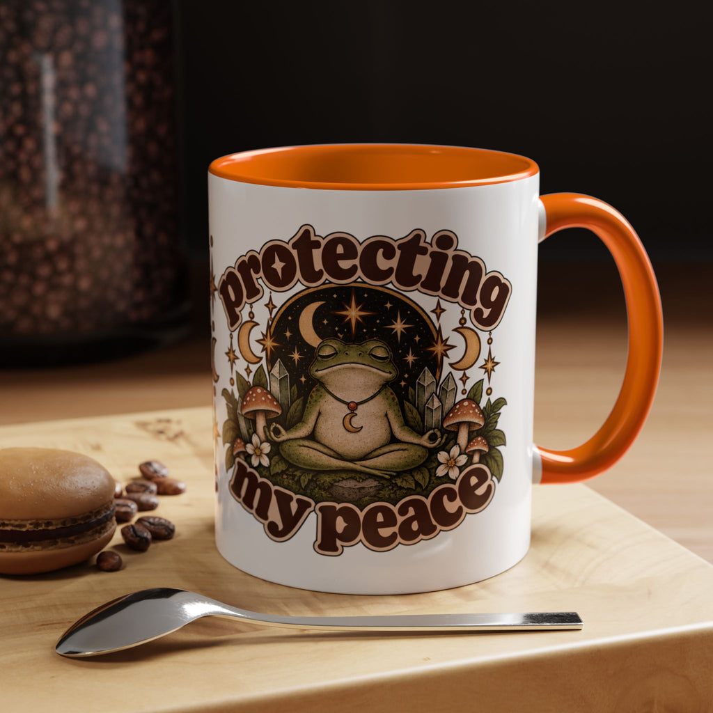 Protecting My Peace Mug — Frog & Mushroom Ceramic Coffee Mug
