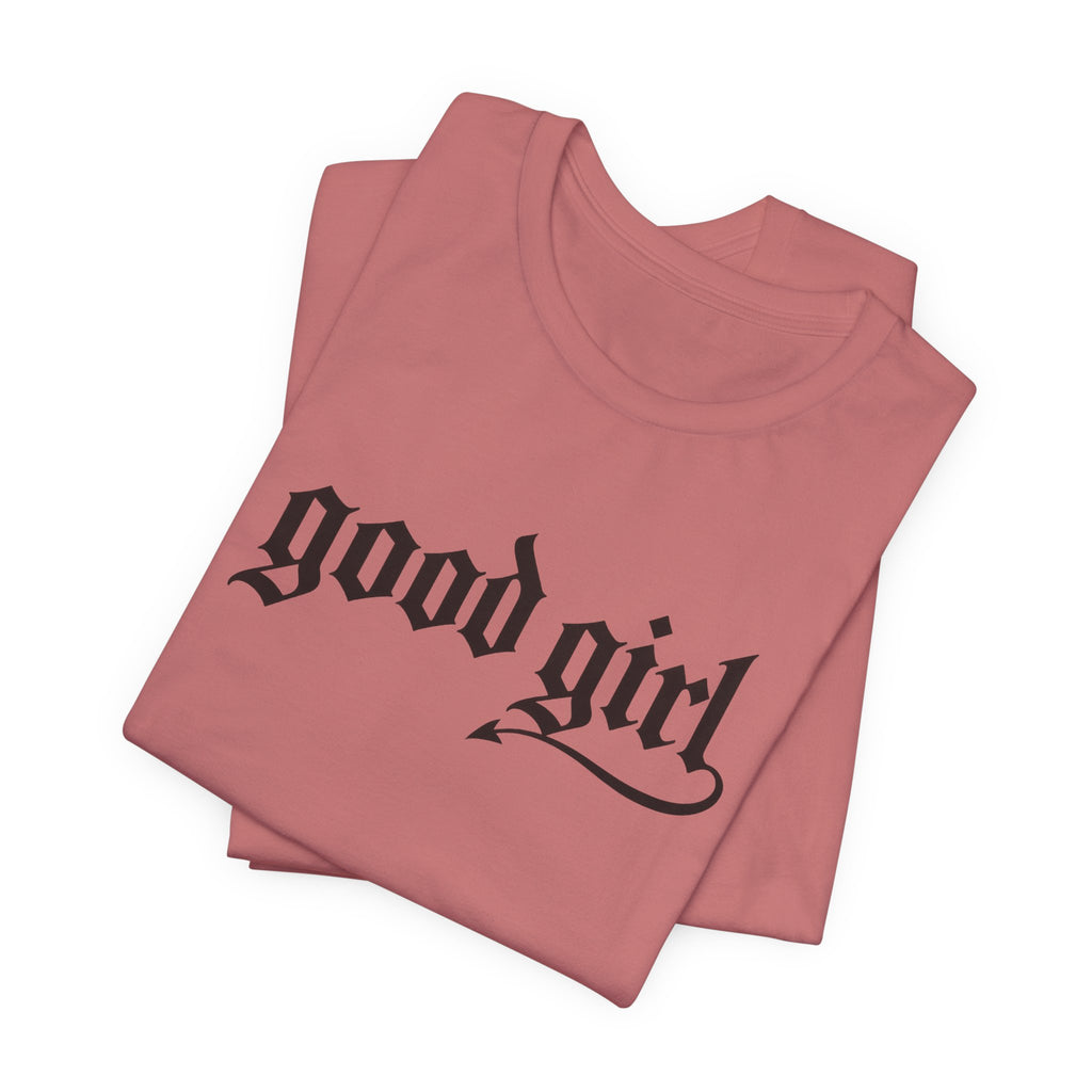 Good Girl Graphic Tee — Vintage Script White T-Shirt