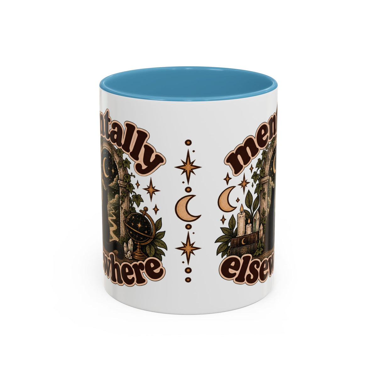 Mentally Elsewhere Mug — Black Cat Celestial Ceramic Coffee Mug