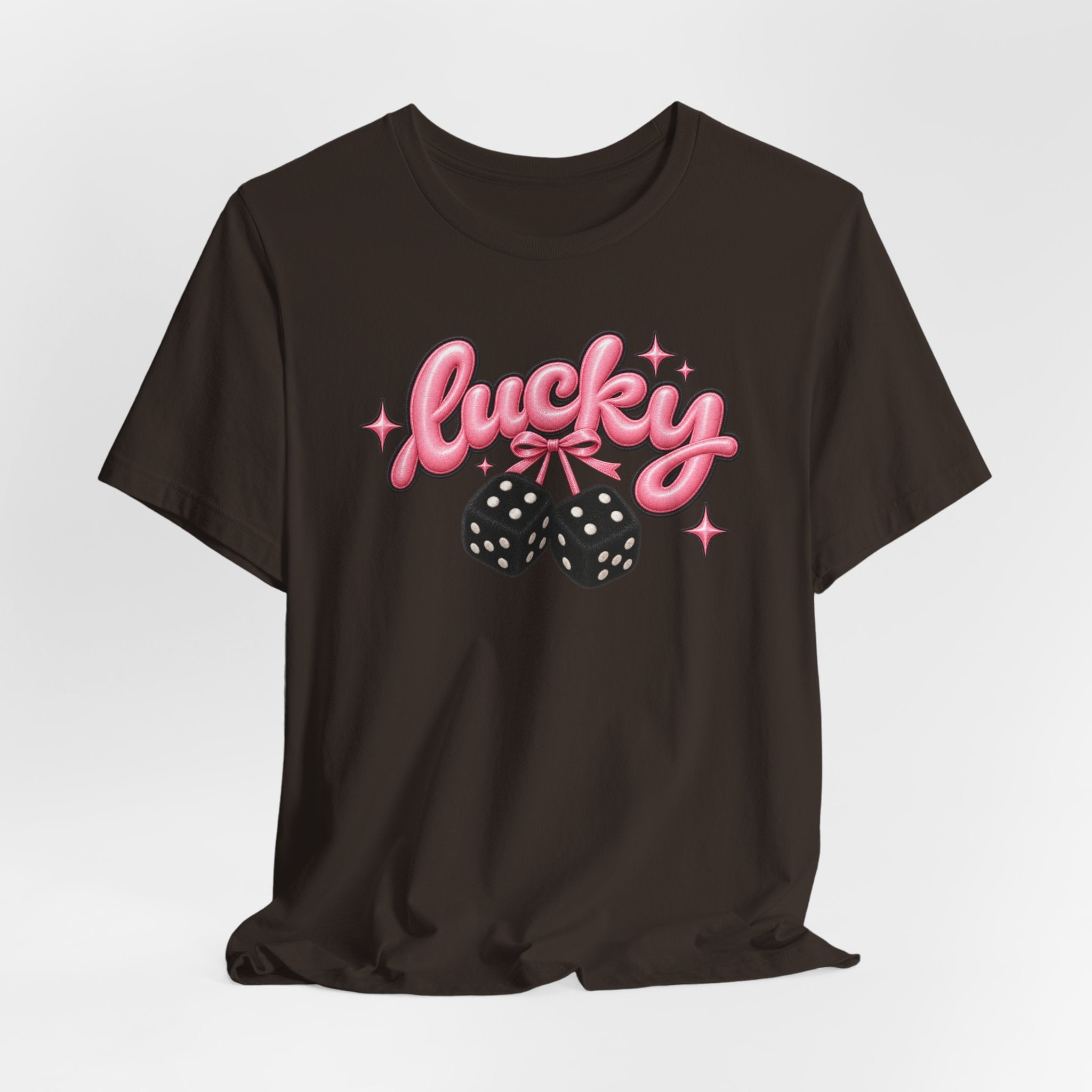 Lucky Dice Tee — Pink Retro "Lucky" Graphic T-Shirt