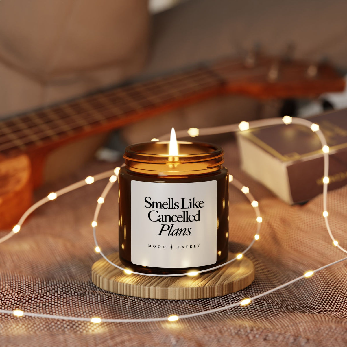 Smells Like Cancelled Plans — Funny Scented Soy Candle Amber Jar