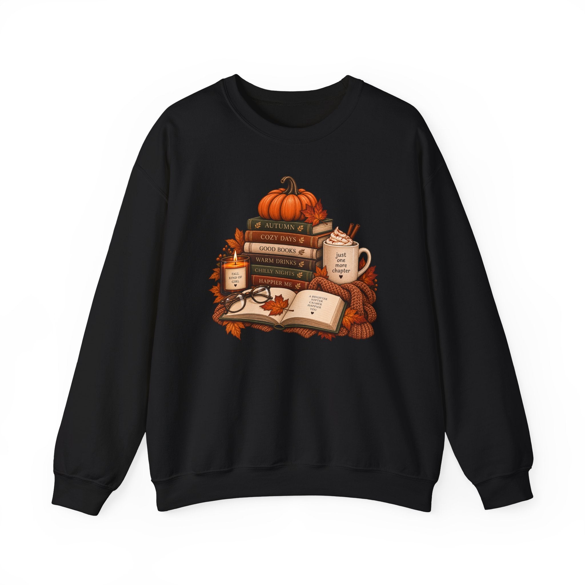 Fall Bookstack Crewneck Sweatshirt — Cozy Pumpkin Reading Vibes