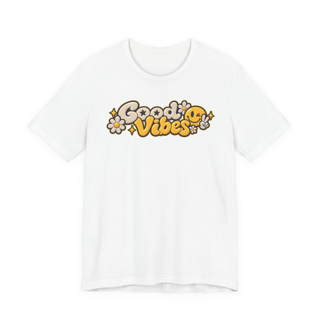 Good Vibes Retro Tee — Smiley Flower Graphic T-Shirt