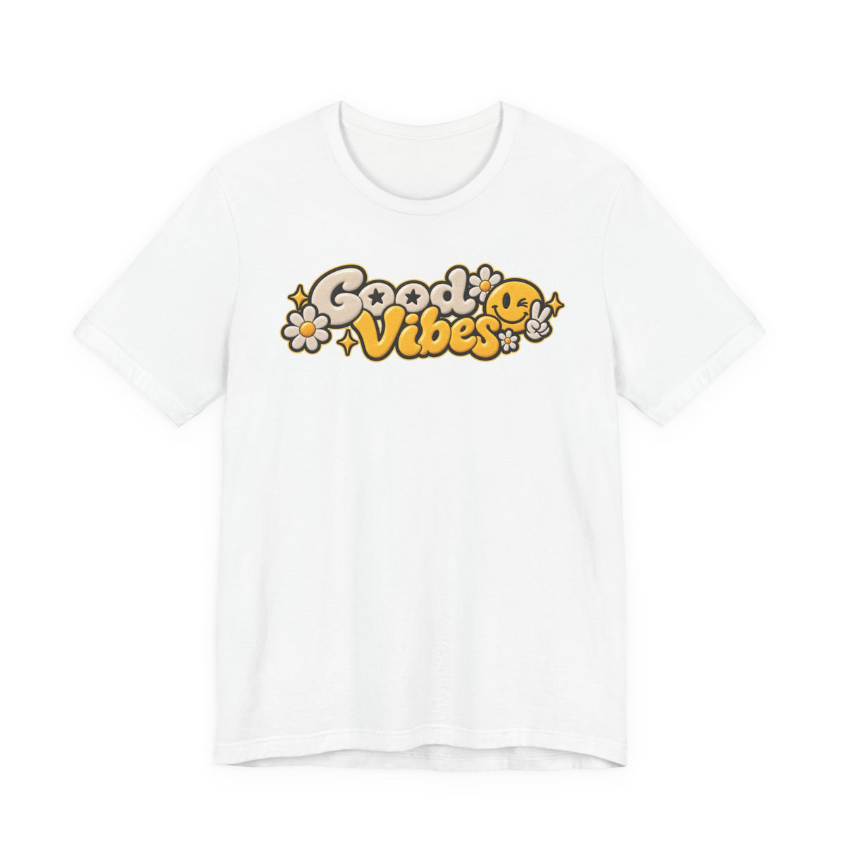Good Vibes Retro Tee — Smiley Flower Graphic T-Shirt