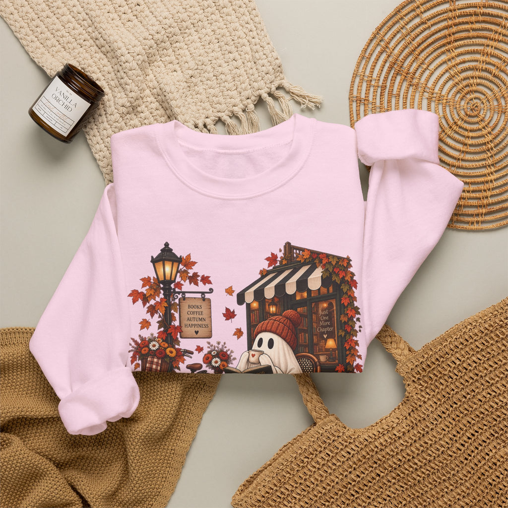 Autumn Ghost Café Sweatshirt — Cozy Fall Pumpkin Patch Crewneck
