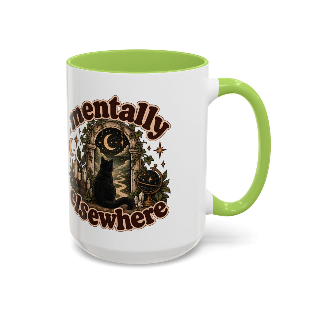 Mentally Elsewhere Mug — Black Cat Celestial Ceramic Coffee Mug