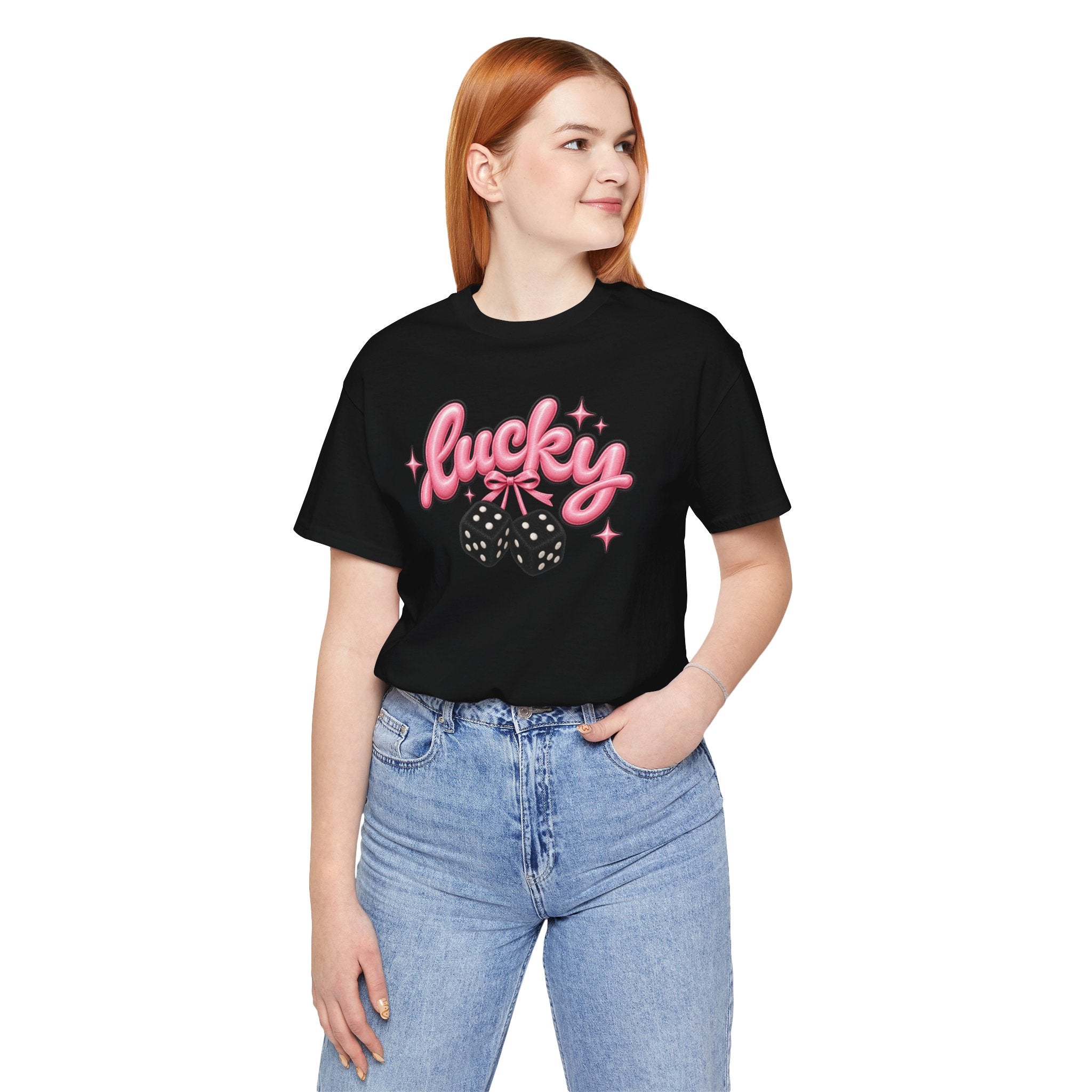 Lucky Dice Tee — Pink Retro "Lucky" Graphic T-Shirt