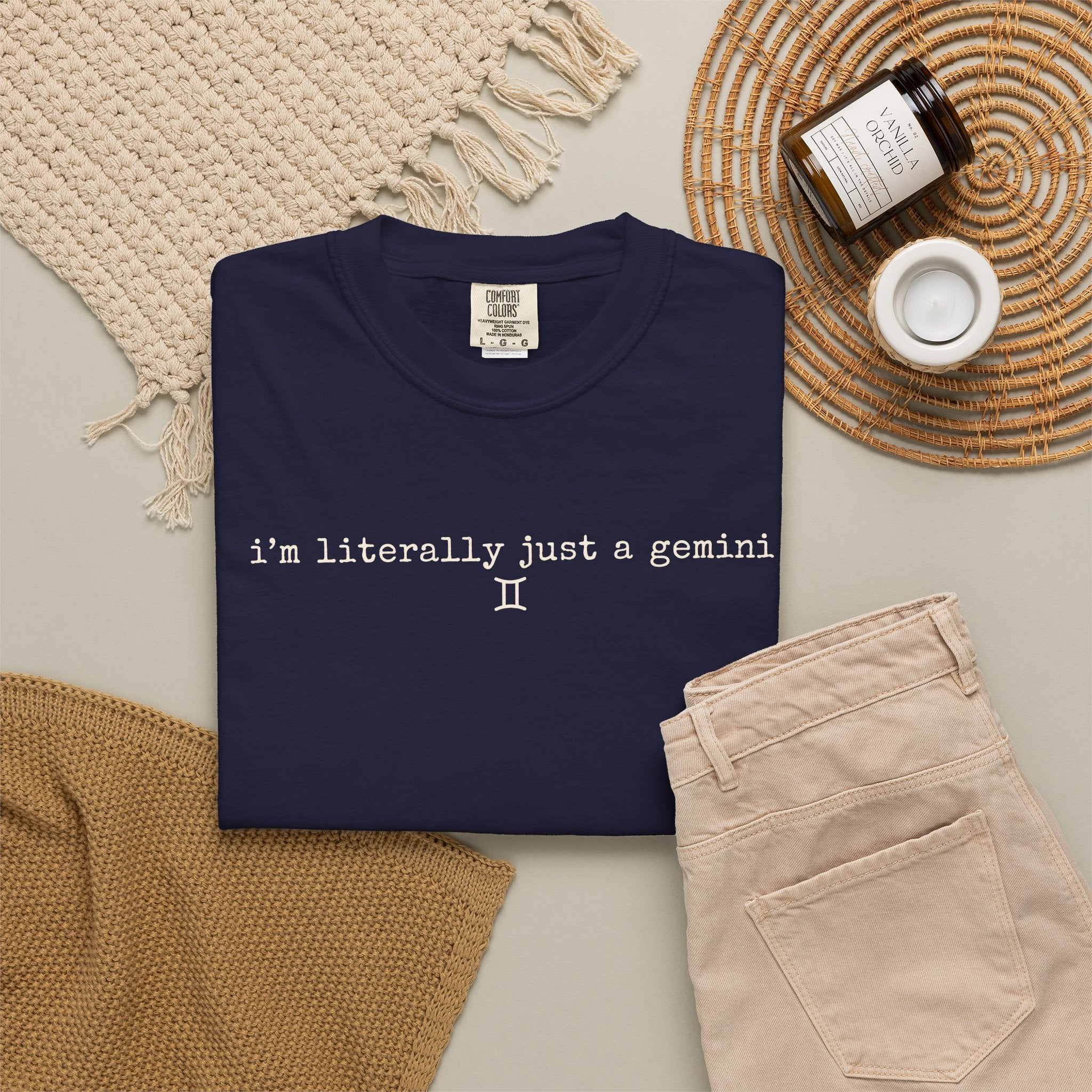 I'm Literally Just a Gemini Garment-Dyed T-Shirt — Minimal Natural Crewneck Tee