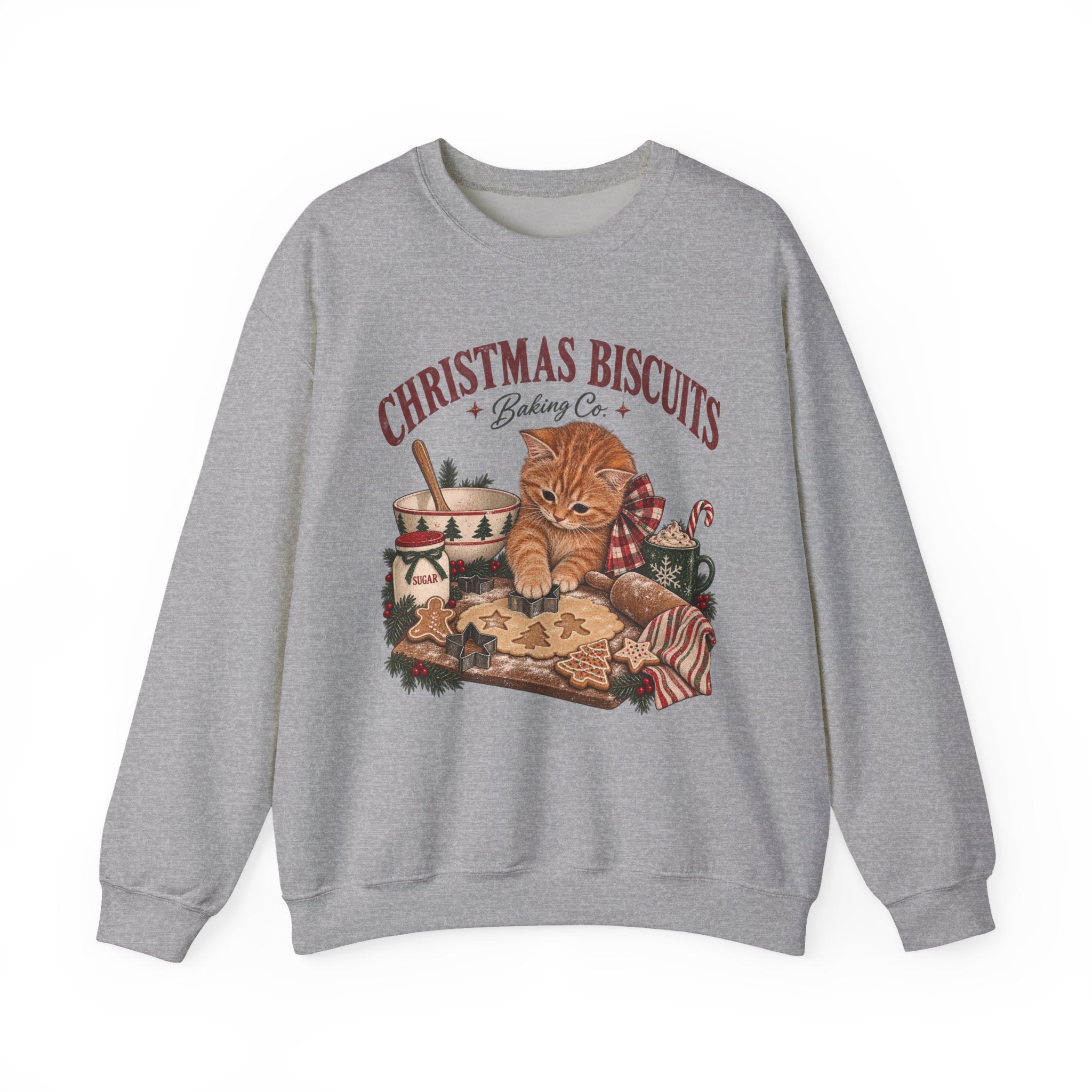 Crewneck Sweatshirt — Christmas Biscuits Baking Co. Cat Holiday Sweatshirt
