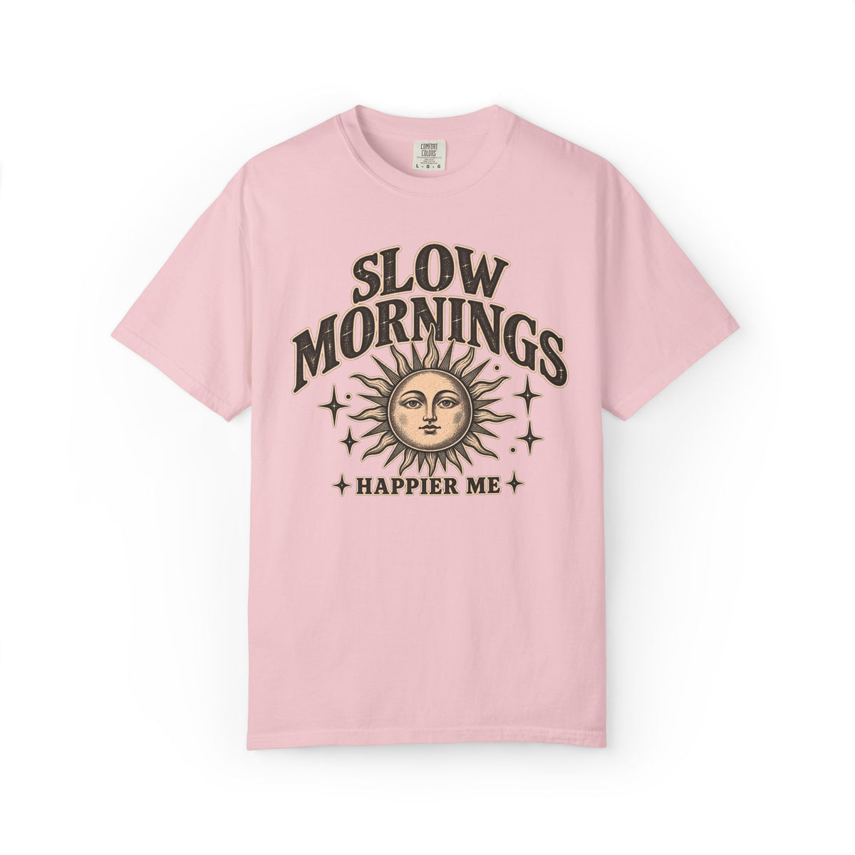 Slow Mornings Tee — Retro Sunrise Garment-Dyed Graphic T-Shirt